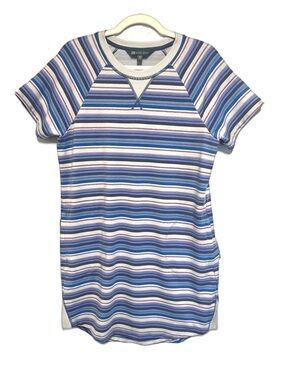 Title Nine Striped Crewneck Hideaway Blue White Purple Sweatshirt Dress SZ S